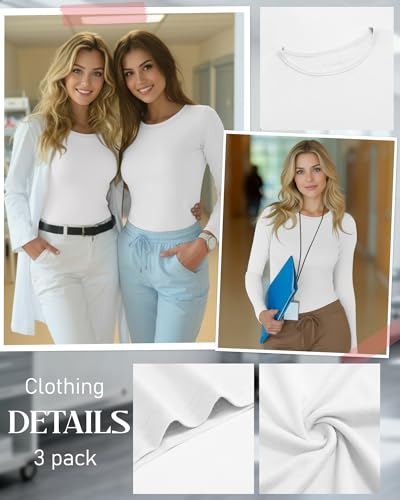 3 Pack Womens Long Sleeve Underscrub Shirts - color: White, size: XX-Large