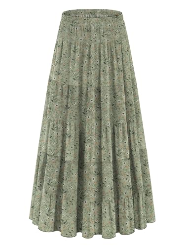 onlypuff Maxi Skirt Women Western Midi Chiffon Flowy Boho Fall Outfits - color: C-green Floral, size: X-Large