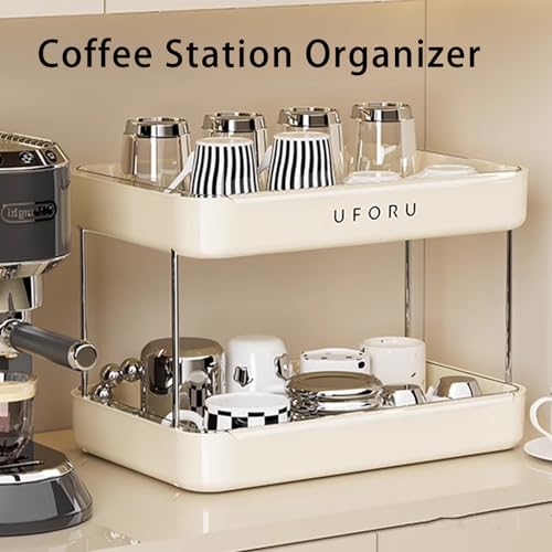 UFORU Countertop Coffee Station Organizer,Cup Rack,Mug & Wine Glass Holder - color: Cream White