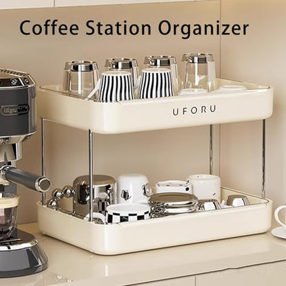 UFORU Countertop Coffee Station Organizer,Cup Rack,Mug & Wine Glass Holder - color: Cream White