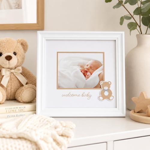 Kate & Milo Welcome Baby Photo Frame, Teddy Bear Design, White - color: Welcome Baby Teddy Bear Frame