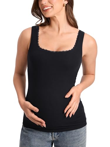 MOMANDA Cotton Ribbed Maternity Tank Tops - color: Black, size: Small