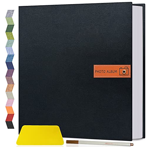 Popotop Large Photo Album Self Adhesive 4x6 5x7 8x10 Scrapbook Album DIY Picture Book,Gifts for Mom,Family Baby and Wedding,with Metal Pen and Plastic Board - color: Black, size: 11.5"x10.6"60pages