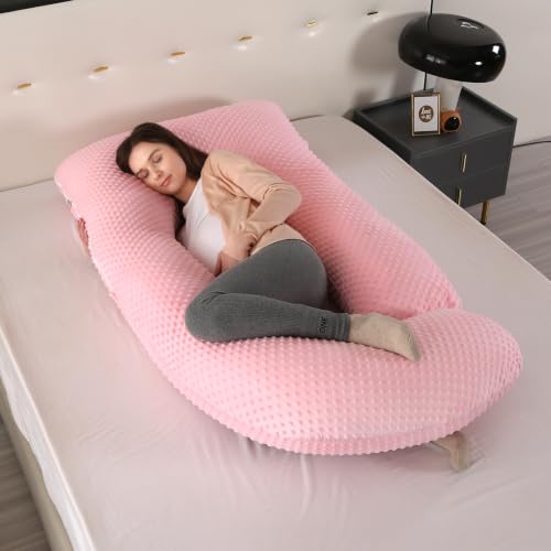 Elover U Shaped Pregnancy Pillow,Full Body Maternity Support - color: Minky Dot Velvet-pink