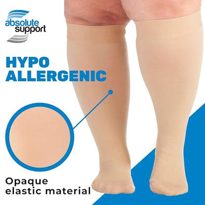 ABSOLUTE SUPPORT 3 Pairs Unisex Compression Socks, 20-30mmHg, Beige|3XL - color: Beige, size: 3X-Large