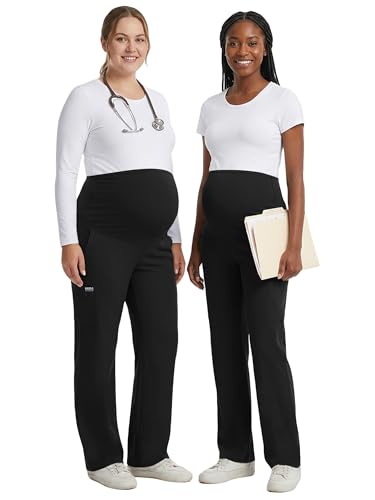 Women's Maternity Scrub Pants with 6 Pockets & 4-Way Stretch - color: Black, size: XX-Large