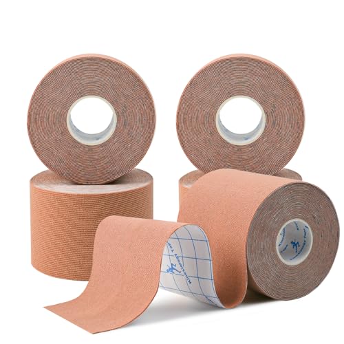 Elastic Kinesiology Tape, Skin Color, 5 Rolls, 1.5in x 16.4ft - color: Skin