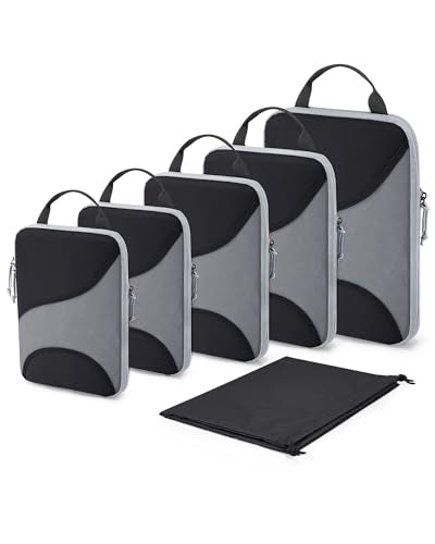 Bagsmart Compression Packing Cubes, Travel Bag Cruise Ship Essentials - color: Jet Black, size: 6 Set