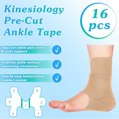 16 Pcs Precut Kinesiology Ankle Tape, Athletic Tape,Beige - color: Beige