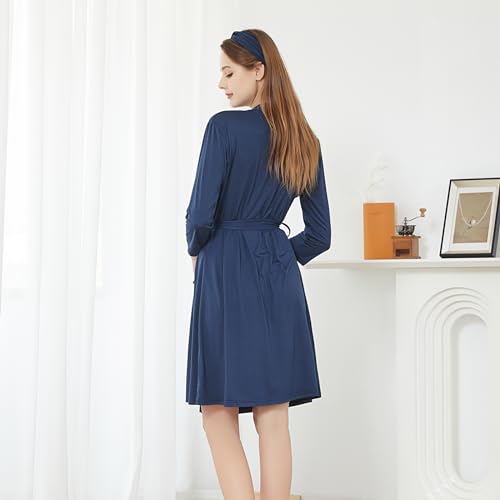 Galabloomer Maternity Robe and Receiving Blanket, Matching Mommy Labor Robe - color: Navy Blue, size: Medium