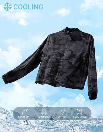 Soothfeel Women's Athletic Lightweight Jacket UPF 50+ Sun Protection Shirts - color: Grey Camo, size: Medium