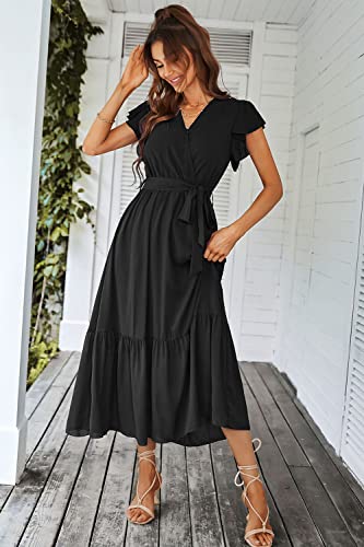PRETTYGARDEN Women's Summer Floral Boho Maxi Dress - color: Solid Black, size: XX-Large