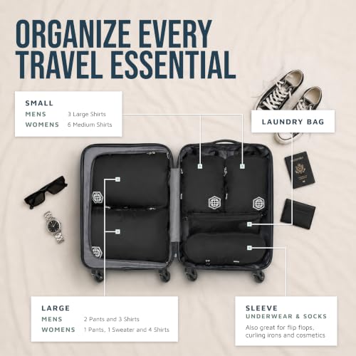 TRIPPED Travel Gear Compression Packing Cubes for Carry-On Travel 6-Pack - color: Black, size: 6 Piece