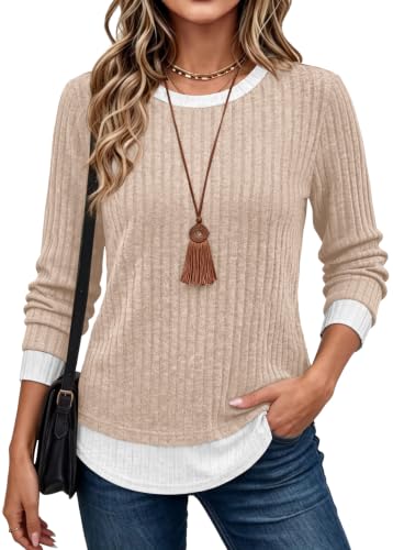 WIHOLL Womens Long Sleeve Shirts Fall Outfits Lightweight Sweaters 2026 - color: Apricot, size: Medium