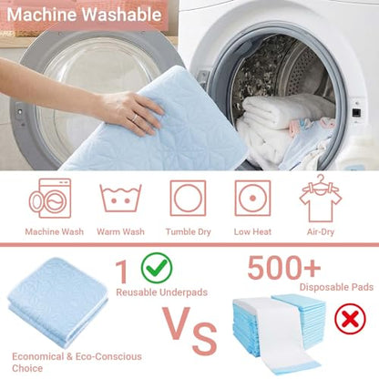 2 Pack Quilted Waterproof Pads for Bed Washable 34x36 Inch Blue - color: Blue, size: 34"x36"