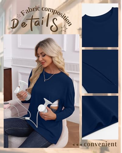 3 Pack Nursing Breastfeeding Tops - color: Dark Blue, Khaki, Black, size: Large