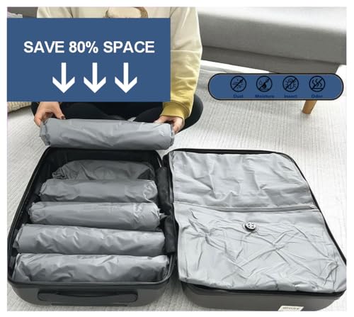 Reusable Fabric Vacuum Storage Bags, 4-Pack with 2 Sizes (Medium & Large) | Roll-Up Packing Bags for Luggage, Suitcase, Backpack | No Pump Needed