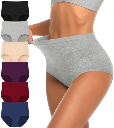 OLIKEME Womens Cotton Underwear High Waisted Postpartum C Section Panties Soft Stretch Breathable Full Coverage Briefs 6 Pack - color: Multi-6 Pack,dark, size: Medium