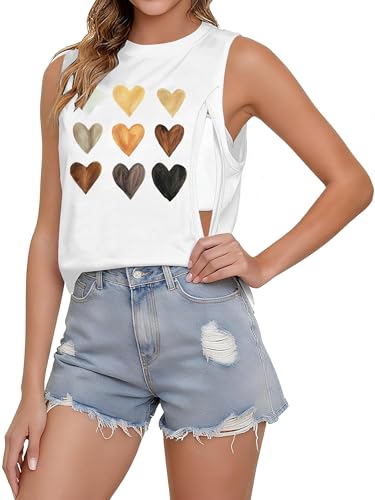 UNIQUEONE Nursing Tank Tops Maternity Breastfeeding Shirts Hidden Zip Nursing Sleeveless Causal Loose Postpartum Clothes - color: D-white, size: Small
