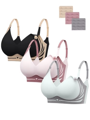 HBselect Nursing Bras for Breastfeeding 3 Pack Women Maternity Jelly Bras - color: C: 3pack(black/Dusty Pink/Gray Blue), size: X-Large