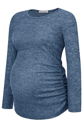 Smallshow Women's Maternity Sweater Shirt Long Sleeve - color: Grey Blue, size: Small