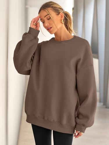 EFAN Womens Oversized Sweatshirts Crewneck Casual Lounge Fall Outfits 2026 - color: Brown, size: Medium