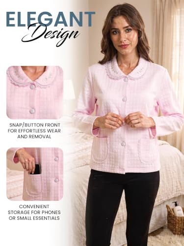 Casual Nights Women's Soft Bed Jacket, Button Front Long Sleeve Sleep Top with Pockets - color: Lilac Purple, size: Small