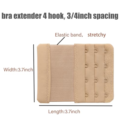 Bra Extenders 4 Hook Elastic Stretchy Bra Extensions Strap Comfortable 3pcs-Pack - color: Beige, 4 Hook 3/4 Inch Spacing