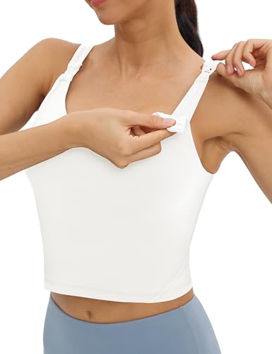 Foucome Nursing Tank Tops Longline Breastfeeding Workout Tops - color: White, size: Large