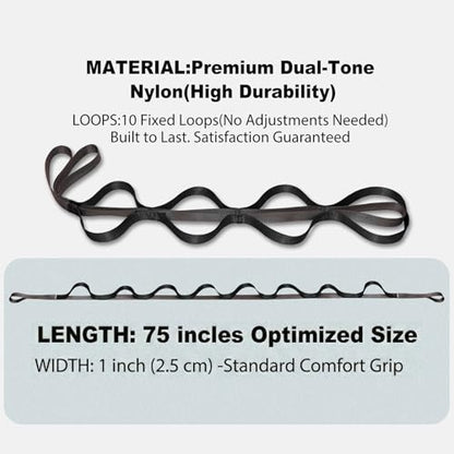 Acozycoo Stretching Strap with Loops for Leg Calf Back Physical Therapy - color: Black