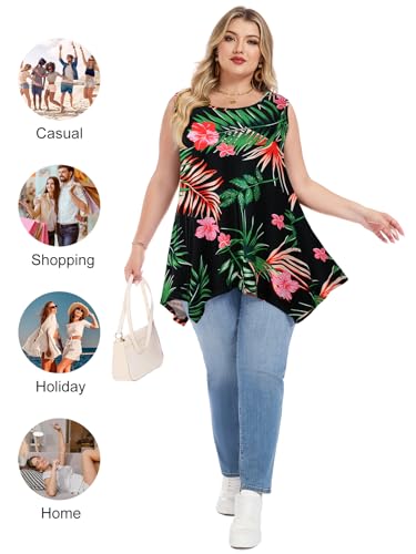 LARACE Womens Plus Size Tank Tops Summer Sleeveless Casual Loose Tunic - color: A-black54, size: 4X