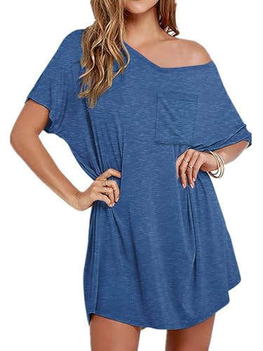 Ekouaer Cotton Nightgowns for Women Oversized Sleep Shirt Tshirt Night Gown - color: Peacock Blue, size: X-Large