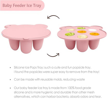 BigSpinach Silicone Baby Food Freezer Tray with Teething Popsicle Molds - Baby Fruit Feeder and Breastmilk Teether Combo - color: Pink