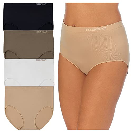 ELLEN TRACY Full Coverage Panties Seamless Underwear Briefs for Women 4pack - color: Mocha/Black Pack, size: 2X