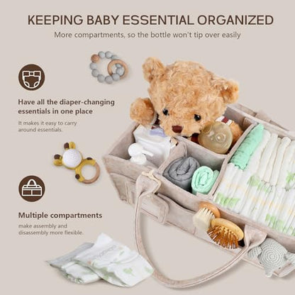 Diaper Caddy Organizer - Large Baby Caddy Organizer with Handle (Oatmeal) - color: Oatmeal
