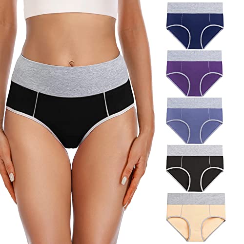 YaShaer Women's Cotton Underwear High Waist Stretch Briefs Soft Underpants Ladies Full Coverage Panties 5 Pack - color: Color01-5 Pack, size: X-Large