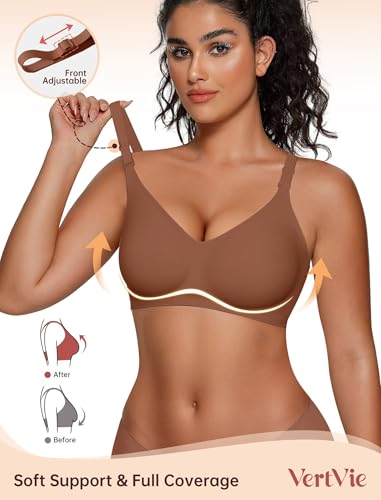 Vertvie Jelly Bra No Underwire Seamless Push Up Full Coverage - color: Brown, size: Medium