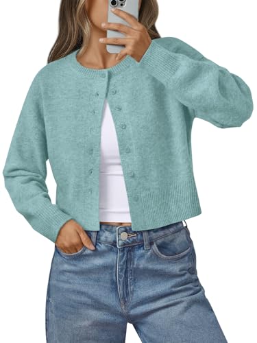 LILLUSORY Womens Lightweight Cardigan Cropped Knit Fall Cute Sweaters 2026 - color: Aqua, size: X-Small