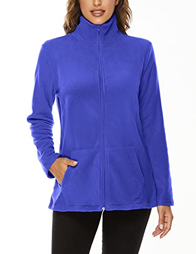 Hibelle Women's Outdoor Full-Zip Thermal Fleece Jacket with Pockets - color: 206-royal Blue, size: Medium