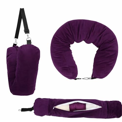 Stuffable Neck Pillow for Travel, Packable Neck Pillow (Grape) - color: Grape