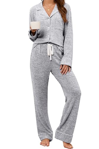 Anjue Pajamas For Women Set Long Sleeve Button Up Sleepwear Soft Pjs - color: 1pink, size: Small