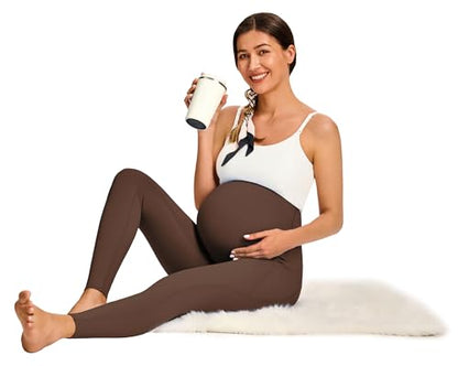 JOYSPELS Smooth Feeling Maternity Workout Leggings with Pockets Pregnancy Pants Over The Belly - color: Cappuccino, size: Small