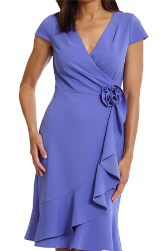London Times Women's Dresses Feminine Ageless Surplice V-Neck Faux Wrap Ruffle Dress Office Event Shower Guest of - color: Rosette - Very Peri, size: 24 Plus