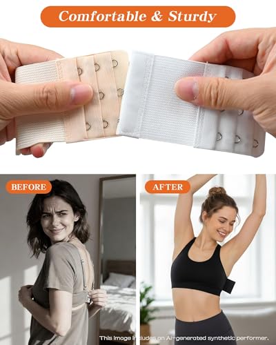 16 PCS Bra Extenders 2 Hook / 3 Hook / 4 Hook / 5 Hook, Bra Hooks Replacement, Soft Comfortable Stretchy Bra Extension Strap for Women Lady Plus Size(Black, White, Nude, Beige)