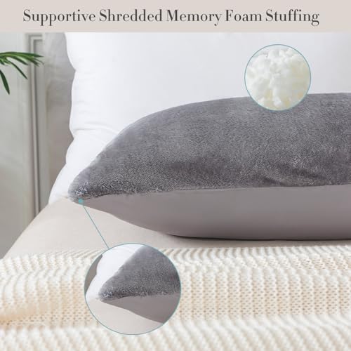 WhatsBedding Memory Foam Body Pillow with Cover, Long Bed Pillow for Adults - color: White Pillow+ Sherpa Grey Pillowcase