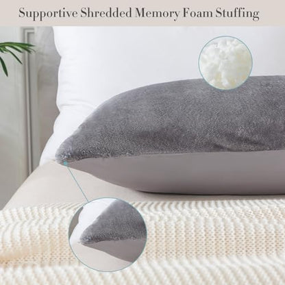 WhatsBedding Memory Foam Body Pillow with Cover, Long Bed Pillow for Adults - color: White Pillow+ Sherpa Grey Pillowcase
