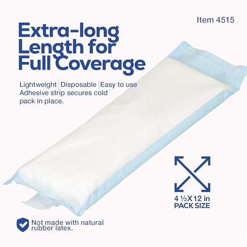 Dynarex Perineal Instant Cold Packs with Self Adhesive Strip - Postpartum Ice Pack Pads - Flexible Material Conforms to Body Contours - Quick Activation - 4.5" x 12" - 24 Count