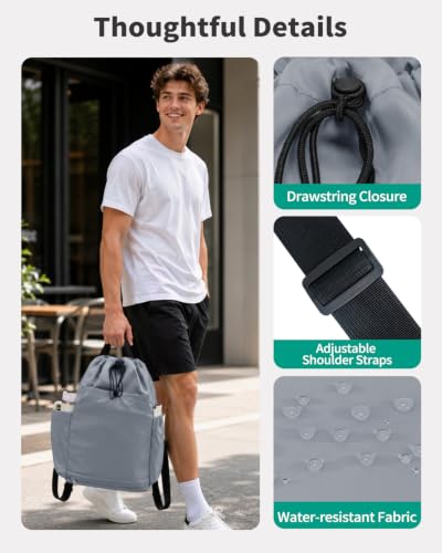 Drawstring Backpack with Shoe & Wet Compartments, Cup & Ball Holders, Gray - color: Gray