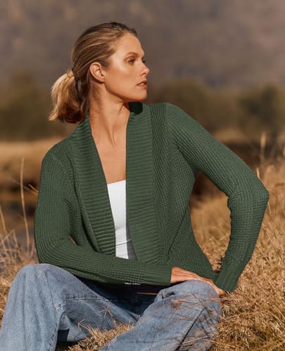 ZESICA Womens Fall Fashion Open Front Cardigan Sweaters - color: Green, size: Large