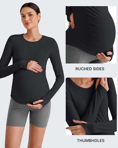 G4Free BareFeel Pregnancy Workout Tops Maternity Long Sleeve Shirts Ruches - color: Black, size: Medium